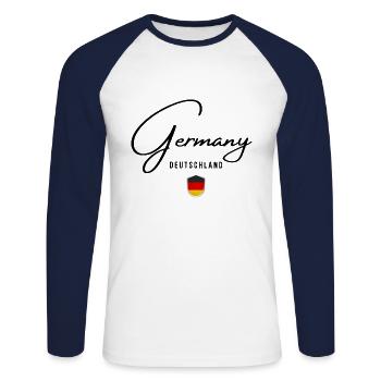 Flag of Germany, German pride - Unisex Long Sleeve Baseball T-Shirt - white/navy - Front - Nik (191cm)