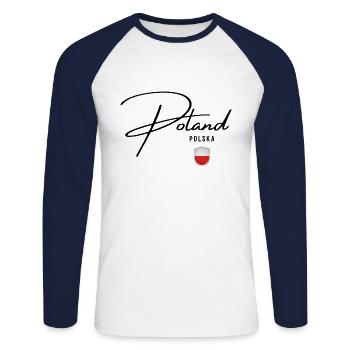 Flag of Poland, Polish pride - Unisex Long Sleeve Baseball T-Shirt - white/navy - Front - Nik (191cm)
