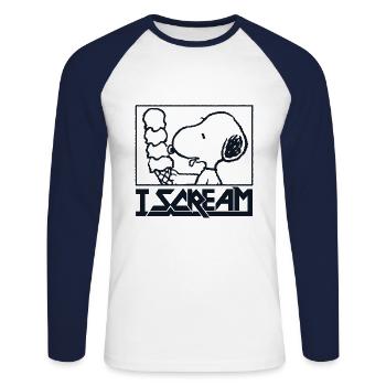 Peanuts Snoopy I Scream Ice Cream - Unisex Long Sleeve Baseball T-Shirt - white/navy - Front - Nik (191cm)