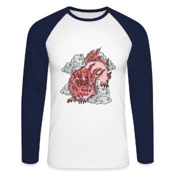 Chien Fu - T-shirt baseball manches longues Homme - blanc/marine - Devant - Nik (191cm)