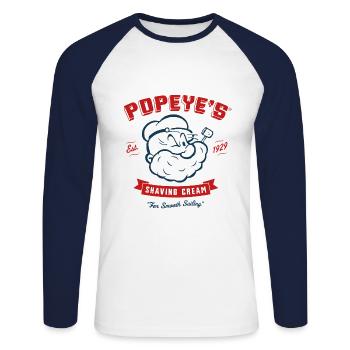 Popeye's Shaving Cream For Smooth Sailing - Unisex Baseballshirt langarm - Weiß/Navy - Vorne - Nik (191cm)