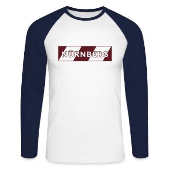Nürnberg rot / weiß - Unisex Baseballshirt langarm - Weiß/Navy - Vorne - Nik (191cm)