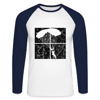 Parachute parachutiste - T-shirt baseball manches longues Homme - blanc/marine - Devant - Nik (191cm)