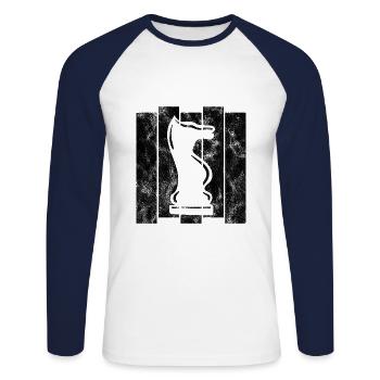 Retro Schach Schachspieler Schachmatt Schachfigur - Unisex Baseballshirt langarm - Weiß/Navy - Vorne - Nik (191cm)