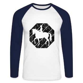 Dressage Équitation Cavaliers de dressage Équitation Équitation - T-shirt baseball manches longues Homme - blanc/marine - Devant - Nik (191cm)