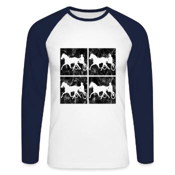 Trotter trotting in retro or vintage style - Unisex Long Sleeve Baseball T-Shirt - white/navy - Front - Nik (191cm)