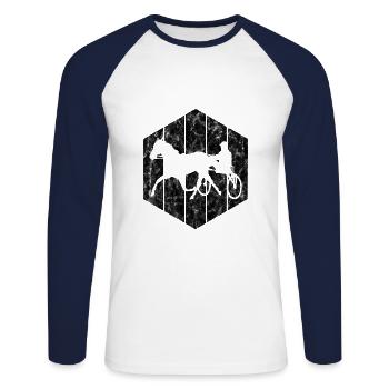 Trotteur trotter dans un style rétro ou vintage - T-shirt baseball manches longues Homme - blanc/marine - Devant - Nik (191cm)
