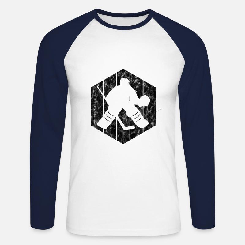 Eishockey im retro oder vintage Style für Kinder - Unisex Baseballshirt langarm - Weiß/Navy