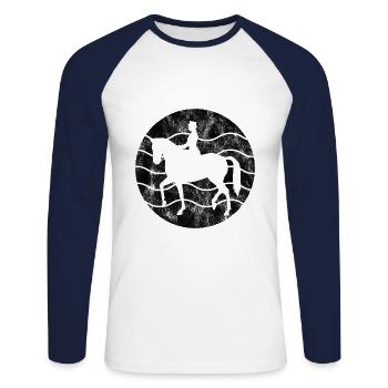 Dressage Cavalier de dressage Cheval d’équitation - T-shirt baseball manches longues Homme - blanc/marine - Devant - Nik (191cm)
