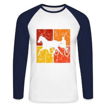 Trotter courses de trot dans un style rétro ou vintage - T-shirt baseball manches longues Homme - blanc/marine - Devant - Nik (191cm)