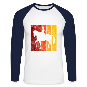 Dressage Cavalier de dressage Cheval d’équitation - T-shirt baseball manches longues Homme - blanc/marine - Devant - Nik (191cm)