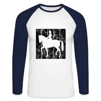Dressage Cavalier de dressage Cheval d’équitation - T-shirt baseball manches longues Homme - blanc/marine - Devant - Nik (191cm)