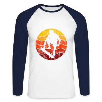 Skateboarder Skateboard Skater Skate Skateing - T-shirt baseball manches longues Homme - blanc/marine - Devant - Nik (191cm)