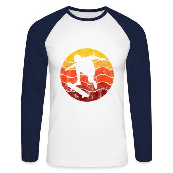 Skateboarder Skateboard Skater Skate Skateing - T-shirt baseball manches longues Homme - blanc/marine - Devant - Nik (191cm)