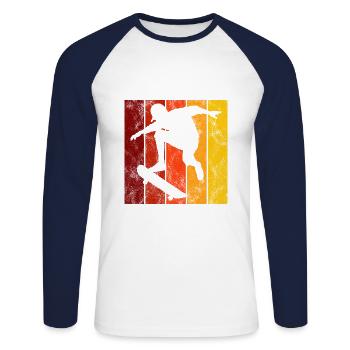 Skateboarder Skateboard Skater Skate Skateing - T-shirt baseball manches longues Homme - blanc/marine - Devant - Nik (191cm)