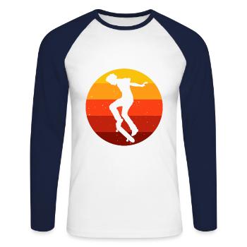 Skateboard Skateboarder Skater Skate Skateing - T-shirt baseball manches longues Homme - blanc/marine - Devant - Nik (191cm)