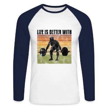 life is better with bodybuilding GYM Bodybuilder - Unisex Baseballshirt langarm - Weiß/Navy - Vorne - Nik (191cm)