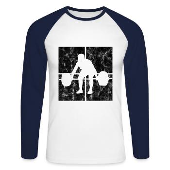 Bodybuilding Bodybuilder GYM Fitnessstudio Retro - Unisex Baseballshirt langarm - Weiß/Navy - Vorne - Nik (191cm)
