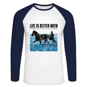 La vie est meilleure avec Harness Racing Trotting Trot - T-shirt baseball manches longues Homme - blanc/marine - Devant - Nik (191cm)