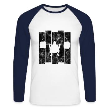 Bodybuilding Bodybuilder GYM Fitnessstudio Retro - Unisex Baseballshirt langarm - Weiß/Navy - Vorne - Nik (191cm)