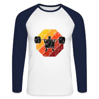 Bodybuilding Bodybuilder GYM Fitnessstudio Retro - Unisex Baseballshirt langarm - Weiß/Navy - Vorne - Nik (191cm)