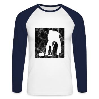 Ice Curling Curler Ice Stock Shooting Retro Gift - T-shirt baseball manches longues Homme - blanc/marine - Devant - Nik (191cm)