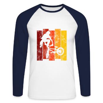 Cadeau rétro de vélo de vélo BMX Vélo Motocross - T-shirt baseball manches longues Homme - blanc/marine - Devant - Nik (191cm)