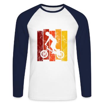 Cadeau rétro de vélo de vélo BMX Vélo Motocross - T-shirt baseball manches longues Homme - blanc/marine - Devant - Nik (191cm)
