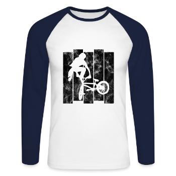 Cadeau rétro de vélo de vélo BMX Vélo Motocross - T-shirt baseball manches longues Homme - blanc/marine - Devant - Nik (191cm)