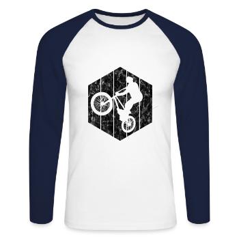 BMX Bike Bike Retro Gift Bicycle Motocross - Unisex Long Sleeve Baseball T-Shirt - white/navy - Front - Nik (191cm)