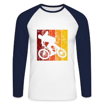Cadeau rétro de vélo de vélo BMX Vélo Motocross - T-shirt baseball manches longues Homme - blanc/marine - Devant - Nik (191cm)