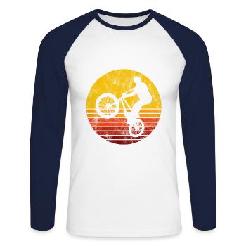 Cadeau rétro de vélo de vélo BMX Vélo Motocross - T-shirt baseball manches longues Homme - blanc/marine - Devant - Nik (191cm)