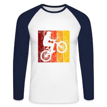 Cadeau rétro de vélo de vélo BMX Vélo Motocross - T-shirt baseball manches longues Homme - blanc/marine - Devant - Nik (191cm)
