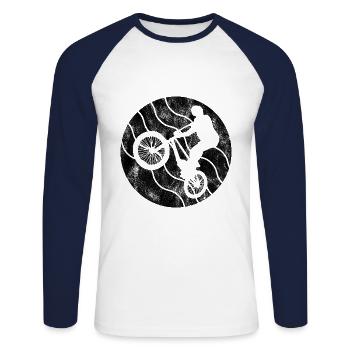 Cadeau rétro de vélo de vélo BMX Vélo Motocross - T-shirt baseball manches longues Homme - blanc/marine - Devant - Nik (191cm)