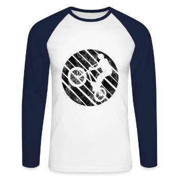 Cadeau rétro de vélo de vélo BMX Vélo Motocross - T-shirt baseball manches longues Homme - blanc/marine - Devant - Nik (191cm)