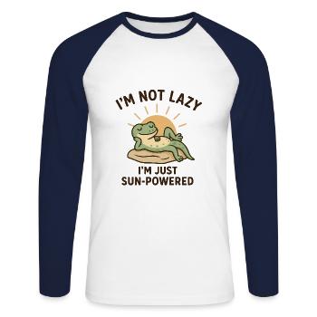 Lustiger Gecko Spruch - Unisex Baseballshirt langarm - Weiß/Navy - Vorne - Nik (191cm)