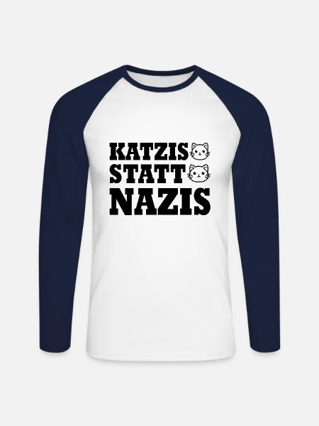 katzis statt nazis - Unisex Baseballshirt langarm - Weiß/Navy
