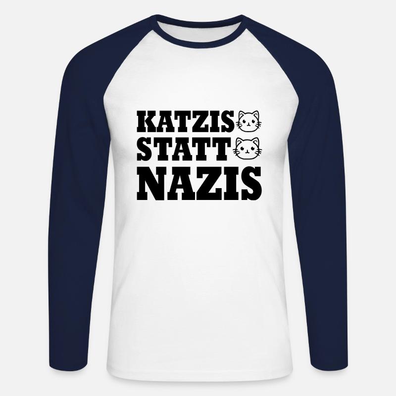 katzis statt nazis - Unisex Baseballshirt langarm - Weiß/Navy
