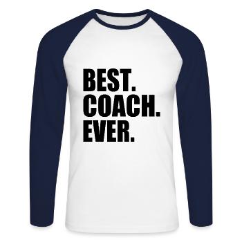 Best coach ever - T-shirt baseball manches longues Homme - blanc/marine - Devant - Nik (191cm)