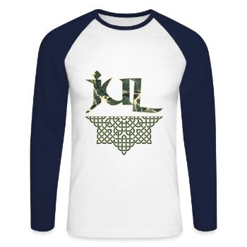 jul e 226 - Unisex Baseballshirt langarm - Weiß/Navy - Vorne - Nik (191cm)
