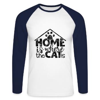 home is where the cat is - Funny cat sayings - Unisex Long Sleeve Baseball T-Shirt - white/navy - Front - Nik (191cm)