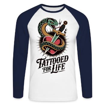Tatouage et fierté - Tattooed Forever - T-shirt baseball manches longues Homme - blanc/marine - Devant - Nik (191cm)