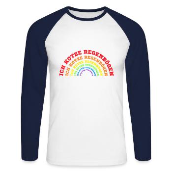 Ich kotze Regenbögen Bürosprüche Geschenk Kollegin - Unisex Baseballshirt langarm - Weiß/Navy - Vorne - Nik (191cm)