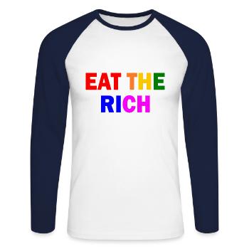 Eat the rich - Unisex Baseballshirt langarm - Weiß/Navy - Vorne - Nik (191cm)