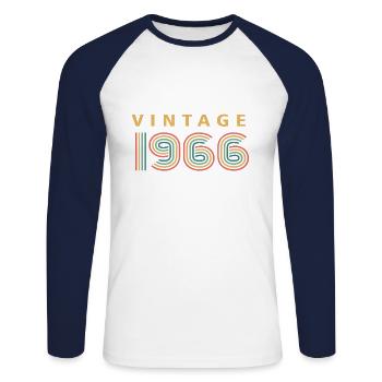 millésime 1966 - T-shirt baseball manches longues Homme - blanc/marine - Devant - Nik (191cm)