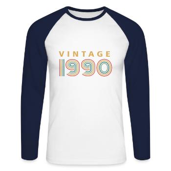 millésime 1990 - T-shirt baseball manches longues Homme - blanc/marine - Devant - Nik (191cm)