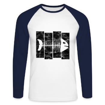 Arêtes de poisson pour pêcheurs, pêcheurs et enfants | Poissons - T-shirt baseball manches longues Homme - blanc/marine - Devant - Nik (191cm)