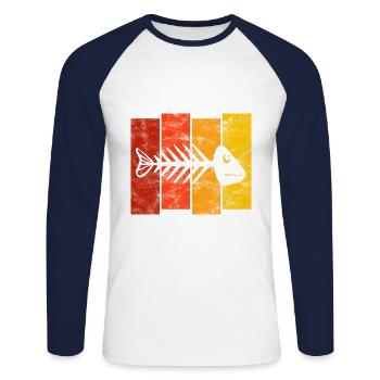 Arête de poisson pour les pêcheurs, les pêcheurs et les enfants | Poissons - T-shirt baseball manches longues Homme - blanc/marine - Devant - Nik (191cm)