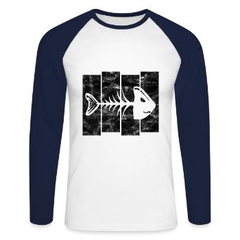 for anglers, fishermen and children | Pisces - Unisex Long Sleeve Baseball T-Shirt - white/navy - Front - Nik (191cm)