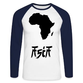 Funny Africa Shirt mit Asia schwarz - Unisex Baseballshirt langarm - Weiß/Navy - Vorne - Nik (191cm)
